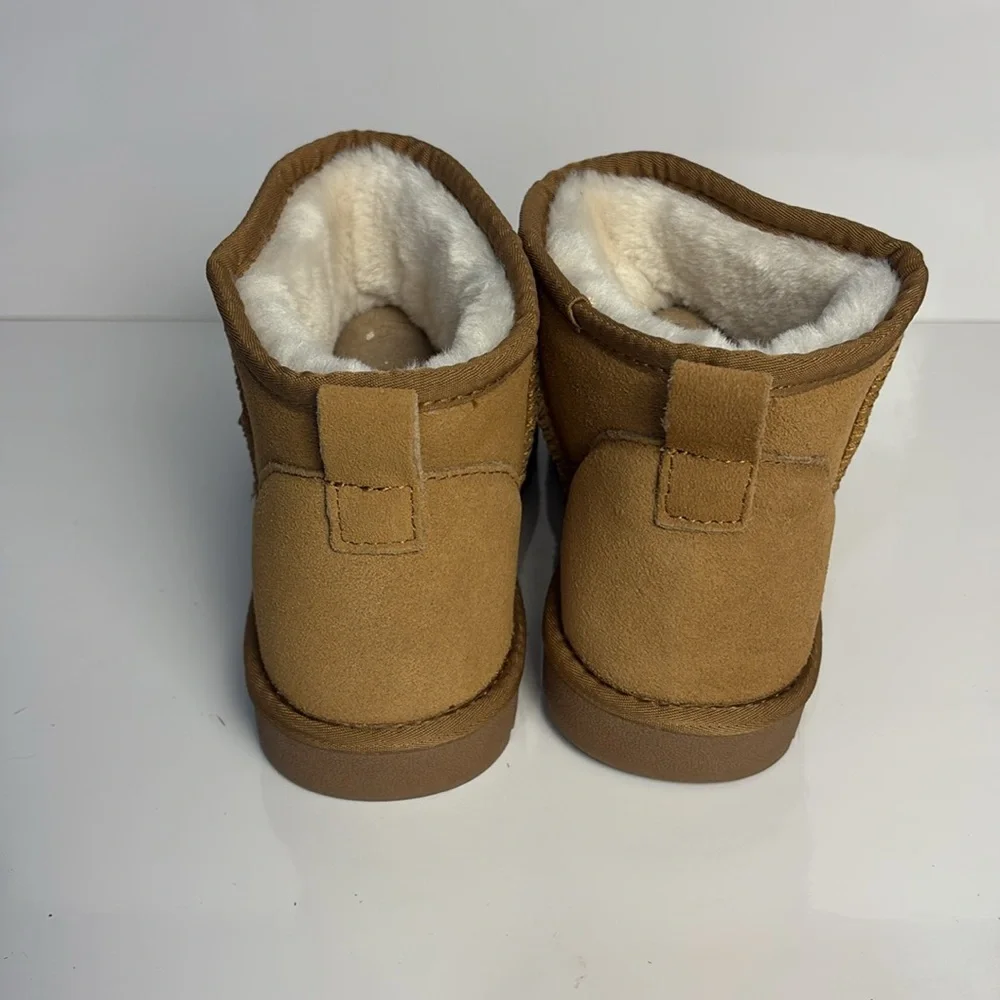 New Faux Suede Mini Boots Booties Tan Slippers Faux Fur Lined Women's Size 9.5 - Picture 3 of 8